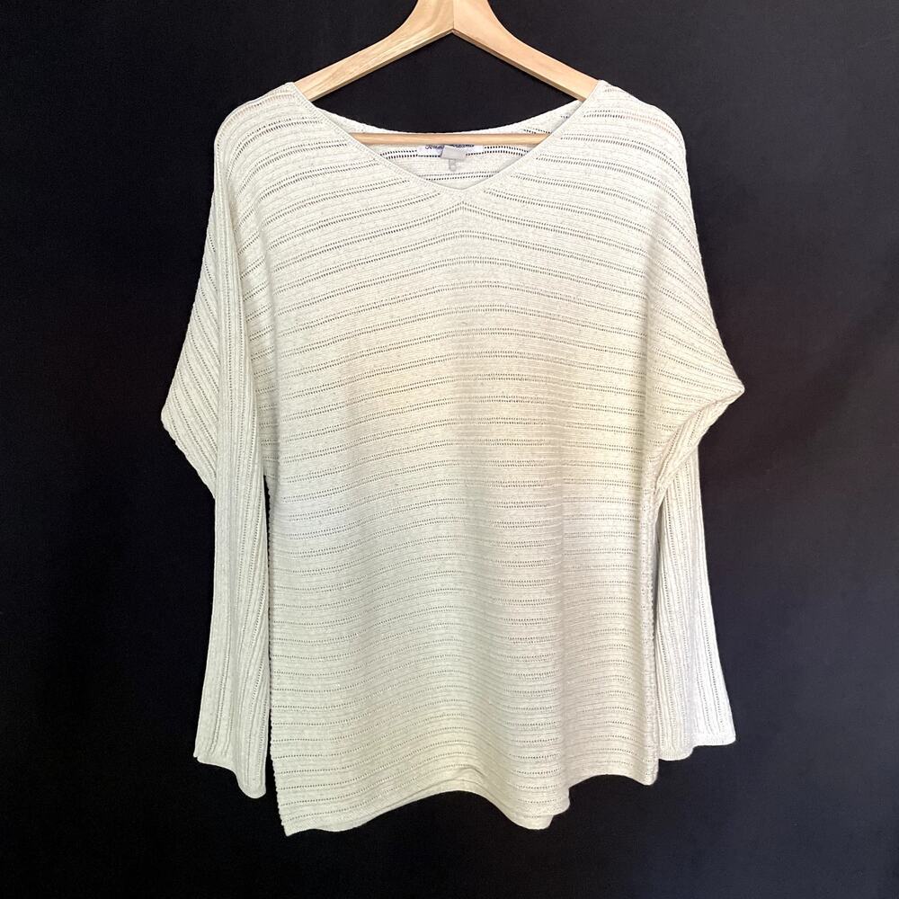 Tommy Bahama metallic knit batwing sweater women's size large beige cream